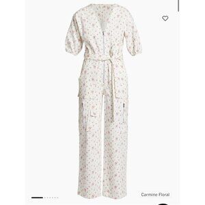 NWT Love Shack Fancy Jenti Tie-Waist Jumpsuit Cream Pink Carmine Floral M